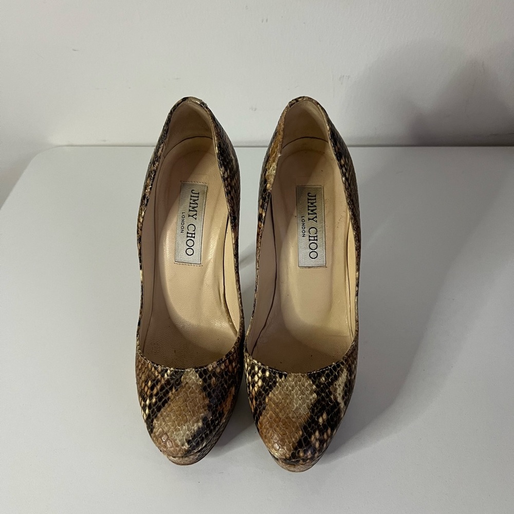 Jimmy Choo Python Embossed Platform Heels, Brown/… - image 7